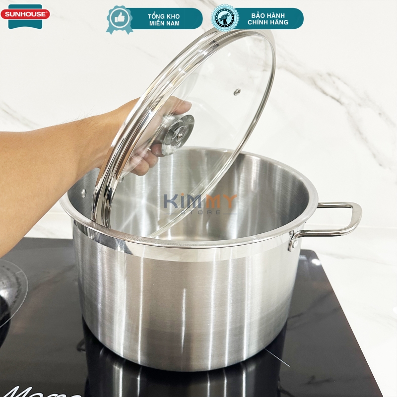 Nồi luộc gà inox 28cm nắp thủy tinh cường lực